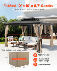 Gazebo Curtains Outdoor, Fit Most 10' x 10' x 6.7' Gazebos, 4-Panel Sidewall Gazebo Privacy Curtains with Zippers, Outdoor Curtain Replacement for Patio Canopy, Only Curtain, Khaki