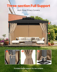 Gazebo Curtains Outdoor, Fit Most 10' x 10' x 6.7' Gazebos, 4-Panel Sidewall Gazebo Privacy Curtains with Zippers, Outdoor Curtain Replacement for Patio Canopy, Only Curtain, Khaki