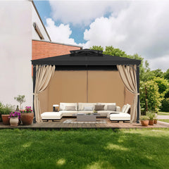 Gazebo Curtains Outdoor, Fit Most 10' x 10' x 6.7' Gazebos, 4-Panel Sidewall Gazebo Privacy Curtains with Zippers, Outdoor Curtain Replacement for Patio Canopy, Only Curtain, Khaki