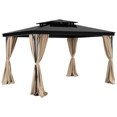 Gazebo Curtains Outdoor, Fit Most 10' x 10' x 6.7' Gazebos, 4-Panel Sidewall Gazebo Privacy Curtains with Zippers, Outdoor Curtain Replacement for Patio Canopy, Only Curtain, Khaki