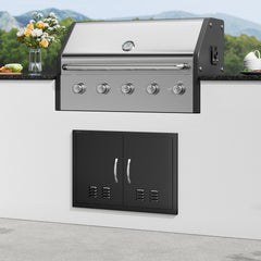 BBQ Access Door,762 x533 mm Double Outdoor Kitchen Door, Cold Plate Flush Mount Door, Wall Vertical Door with Handles and Ventss, for BBQ Island, Grilling Station, Outside Cabinet