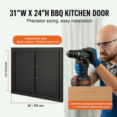 BBQ Access Door, 788x610 mm Double Outdoor Kitchen Door, Cold Plate Flush Mount Door, Wall Vertical Door with Handles, for BBQ Island, Grilling Station, Outside Cabinet