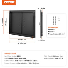 BBQ Access Door, 788x610 mm Double Outdoor Kitchen Door, Cold Plate Flush Mount Door, Wall Vertical Door with Handles, for BBQ Island, Grilling Station, Outside Cabinet