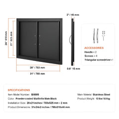 BBQ Access Door, 788x610 mm Double Outdoor Kitchen Door, Cold Plate Flush Mount Door, Wall Vertical Door with Handles, for BBQ Island, Grilling Station, Outside Cabinet
