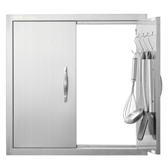 BBQ Access Door, 610x610 mm Double Outdoor Kitchen Door, Stainless Steel Flush Mount Door, Double Wall Vertical Door with Handles and Hooks, for BBQ Island, Grilling Station, Outside Cabinet