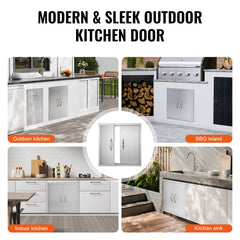 BBQ Access Door, 610x610 mm Double Outdoor Kitchen Door, Stainless Steel Flush Mount Door, Double Wall Vertical Door with Handles and Hooks, for BBQ Island, Grilling Station, Outside Cabinet