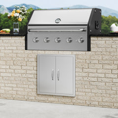 BBQ Access Door, 610x610 mm Double Outdoor Kitchen Door, Stainless Steel Flush Mount Door, Double Wall Vertical Door with Handles and Hooks, for BBQ Island, Grilling Station, Outside Cabinet