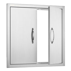BBQ Access Door, 610x610 mm Double Outdoor Kitchen Door, Stainless Steel Flush Mount Door, Double Wall Vertical Door with Handles and Hooks, for BBQ Island, Grilling Station, Outside Cabinet