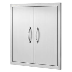 BBQ Access Door, 610x610 mm Double Outdoor Kitchen Door, Stainless Steel Flush Mount Door, Double Wall Vertical Door with Handles and Hooks, for BBQ Island, Grilling Station, Outside Cabinet