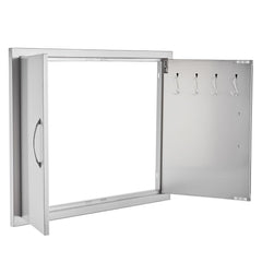 BBQ Access Door, 787x609 mm Double Outdoor Kitchen Door, Stainless Steel Flush Mount Door, Double Wall Vertical Door with Handles and Hooks, for BBQ Island, Grilling Station, Outside Cabinet