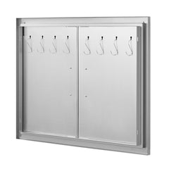 BBQ Access Door, 787x609 mm Double Outdoor Kitchen Door, Stainless Steel Flush Mount Door, Double Wall Vertical Door with Handles and Hooks, for BBQ Island, Grilling Station, Outside Cabinet