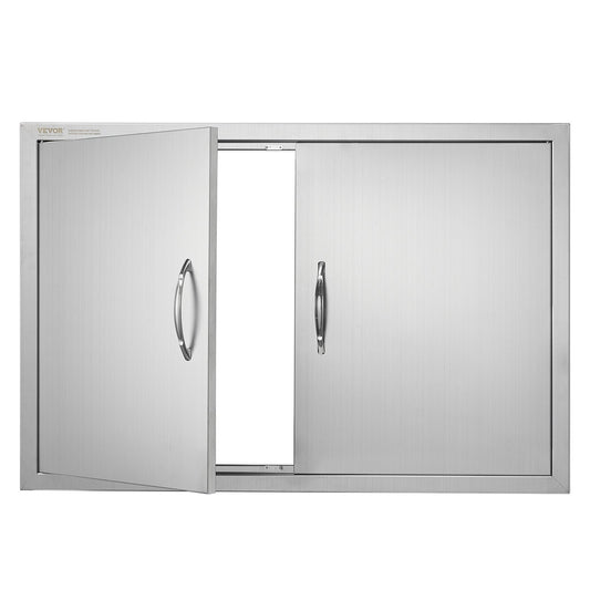 BBQ Access Door, 889x610 mm Double Outdoor Kitchen Door, Stainless Steel Flush Mount Door, Wall Vertical Door with Handles, for BBQ Island, Grilling Station, Outside Cabinet