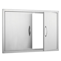BBQ Access Door, 889x610 mm Double Outdoor Kitchen Door, Stainless Steel Flush Mount Door, Wall Vertical Door with Handles, for BBQ Island, Grilling Station, Outside Cabinet