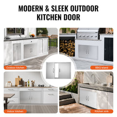 BBQ Access Door, 915x533 mm Double Outdoor Kitchen Door, Stainless Steel Flush Mount Door, Wall Vertical Door with Handles, for BBQ Island, Grilling Station, Outside Cabinet