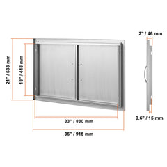 BBQ Access Door, 915x533 mm Double Outdoor Kitchen Door, Stainless Steel Flush Mount Door, Wall Vertical Door with Handles, for BBQ Island, Grilling Station, Outside Cabinet
