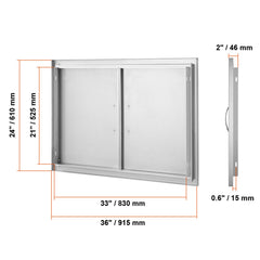 BBQ Access Door, 915x610 mm Double Outdoor Kitchen Door, Stainless Steel Flush Mount Door, Wall Vertical Door with Handles, for BBQ Island, Grilling Station, Outside Cabinet