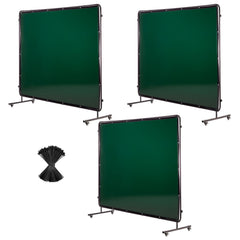 Welding Screen with Frame, 3-Panel 1.74 x 2.34m Welding Curtain Screen, Flame-Resistant Vinyl Protection Screens with 12 Wheels & 6-Level UV Protection for Workshop/Industrial Use, Dark Green