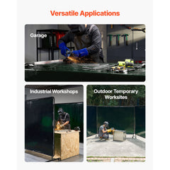 Welding Screen with Frame, 3-Panel 1.74 x 2.34m Welding Curtain Screen, Flame-Resistant Vinyl Protection Screens with 12 Wheels & 6-Level UV Protection for Workshop/Industrial Use, Dark Green