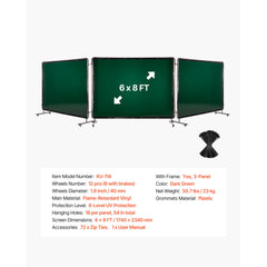 Welding Screen with Frame, 3-Panel 1.74 x 2.34m Welding Curtain Screen, Flame-Resistant Vinyl Protection Screens with 12 Wheels & 6-Level UV Protection for Workshop/Industrial Use, Dark Green