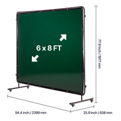 Welding Screen with Frame, 3-Panel 1.74 x 2.34m Welding Curtain Screen, Flame-Resistant Vinyl Protection Screens with 12 Wheels & 6-Level UV Protection for Workshop/Industrial Use, Dark Green