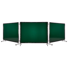 Welding Screen with Frame, 3-Panel 1.74 x 2.34m Welding Curtain Screen, Flame-Resistant Vinyl Protection Screens with 12 Wheels & 6-Level UV Protection for Workshop/Industrial Use, Dark Green