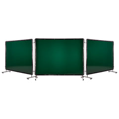 Welding Screen with Frame, 3-Panel 1.74 x 2.34m Welding Curtain Screen, Flame-Resistant Vinyl Protection Screens with 12 Wheels & 6-Level UV Protection for Workshop/Industrial Use, Dark Green