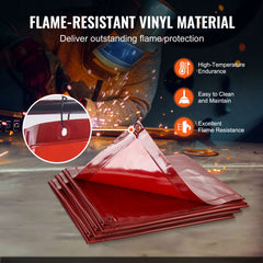 Welding Screen with Frame, 6' x 6' 3 Panel Welding Curtain Screens, Flame-Resistant Vinyl Welding Protection Screen on 12 Swivel Wheels (6 Lockable), Moveable & Professional for Workshop, Red