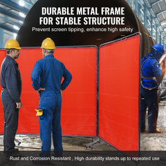 Welding Screen with Frame, 6' x 6' 3 Panel Welding Curtain Screens, Flame-Resistant Vinyl Welding Protection Screen on 12 Swivel Wheels (6 Lockable), Moveable & Professional for Workshop, Red