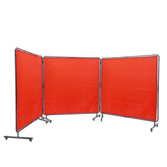 Welding Screen with Frame, 6' x 6' 3 Panel Welding Curtain Screens, Flame-Resistant Vinyl Welding Protection Screen on 12 Swivel Wheels (6 Lockable), Moveable & Professional for Workshop, Red