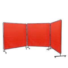 Welding Screen with Frame, 6' x 6' 3 Panel Welding Curtain Screens, Flame-Resistant Vinyl Welding Protection Screen on 12 Swivel Wheels (6 Lockable), Moveable & Professional for Workshop, Red