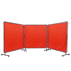 Welding Screen with Frame, 6' x 6' 3 Panel Welding Curtain Screens, Flame-Resistant Vinyl Welding Protection Screen on 12 Swivel Wheels (6 Lockable), Moveable & Professional for Workshop, Red