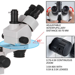 Vevor 3.5X-90X Trinocular Stereo Microscope w/Pillar Stand Biological Reliable Lab