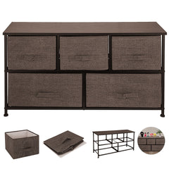 Dresser Storage Tower with 5 Fabric Drawer Steel Frame Storage Cabinet Bin Storage Organizer Unit Fabric Cube Dresser Chest Cabinet Coffee Wide (Coffee/Wide)
