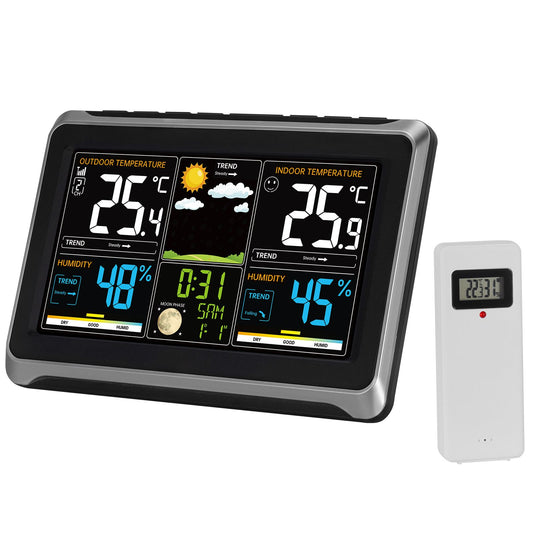 Weather Station Indoor Outdoor, Large Color Display, Wireless Digital Home Weather Station, with Sensor Atomic Clock Adjustable Backlight Forecast Data Calendar Alarm Alert Temperature