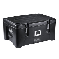 Insulated Food Pan Carrier, 36Qt Capacity, Stackable Catering Hot Box with 3 Stainless Steel Pans, Top Load LLDPE Food Warmer with Elastic Side Handles and Buckles, for Restaurant Canteen, Black
