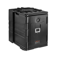 Insulated Food Pan Carrier, 82 Qt Hot Box for Catering, LLDPE Food Box Carrier w/ Double Buckles, Front Loading Food Warmer w/ Handles, Stackable End Loader for Restaurant, Canteen, etc. Black