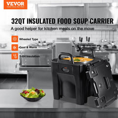 Insulated Food Carrier, 30L Capacity, Stackable Catering Hot Box with Stainless Steel Barrel, Top Load LLDPE Food Warmer with Integral Handles Buckles Stationary Base, for Restaurant Canteen, B