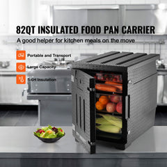 Insulated Food Pan Carrier, 90L Hot Box for Catering, LLDPE Food Box Carrier with Double Buckles, Front Loading Food Warmer for Restaurant, Canteen, etc.