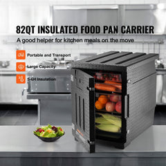 Insulated Food Pan Carrier, 90L Hot Box for Catering, LLDPE Food Box Carrier with Double Buckles, Front Loading Food Warmer for Restaurant, Canteen, etc.