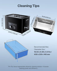 30L Ultrasonic Cleaner, Professional Ultrasonic Cleaner Machine with Knob Control, Stainless Steel Cleaning Machine with Basket and Cleaning Ball, for Watches, Razors, Jewelry, Coins and More
