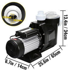 Swimming Pool Filter Pump 2.5HP, 1850W Swimming Pool Pump 148GPM, Single Speed Filter for Spa Water Circulation Above Ground Apply Swimming Pool, Bathtub
