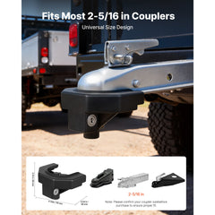 Trailer Hitch Lock Kit, Compatible with 58.7 mm Couplers, Heavy-Duty Anti-Theft Trailer Ball Lock with 3 Keys & Padlock, Prying-Resistant & Impact-Resistant, Fits for RVs, Boats, Trailers