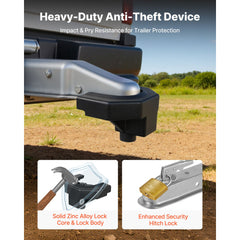 Trailer Hitch Lock Kit, Compatible with 58.7 mm Couplers, Heavy-Duty Anti-Theft Trailer Ball Lock with 3 Keys & Padlock, Prying-Resistant & Impact-Resistant, Fits for RVs, Boats, Trailers