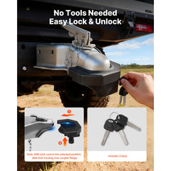 Trailer Hitch Lock Kit, Compatible with 58.7 mm Couplers, Heavy-Duty Anti-Theft Trailer Ball Lock with 3 Keys & Padlock, Prying-Resistant & Impact-Resistant, Fits for RVs, Boats, Trailers