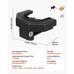 Trailer Hitch Lock Kit, Compatible with 58.7 mm Couplers, Heavy-Duty Anti-Theft Trailer Ball Lock with 3 Keys & Padlock, Prying-Resistant & Impact-Resistant, Fits for RVs, Boats, Trailers