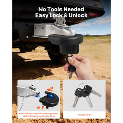 Trailer Hitch Lock, Compatible with 50.8 mm Couplers, Heavy-Duty Anti-Theft Trailer Ball Lock with 3 Keys, Prying-Resistant & Impact-Resistant, Fits for RVs, Boats, Off-Road Vehicles, Trailers