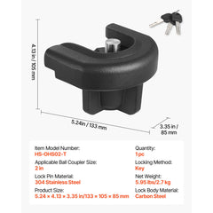 Trailer Hitch Lock, Compatible with 50.8 mm Couplers, Heavy-Duty Anti-Theft Trailer Ball Lock with 3 Keys, Prying-Resistant & Impact-Resistant, Fits for RVs, Boats, Off-Road Vehicles, Trailers