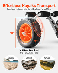 Kayak Cart, 90 kg Load Capacity, Foldable Kayak Trolley with 25.4 cm Solid Rubber Tires & 1 Ratchet Strap, Paddle Board Trolley for Carrying Kayaks, Canoes, Paddleboards, Float Mats, Jon Boats