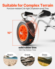 Kayak Cart, 113.4 kg Load Capacity, Foldable Kayak Trolley with 25.4 cm Solid Rubber Tires & 1 Ratchet Strap, Paddle Board Trolley for Carrying Kayaks, Canoes, Paddleboards, Float Mats,Jon Boats