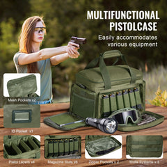 Soft Pistol Case for 4 Pistols Handgun Bag Outdoor Hunting Shooting Green